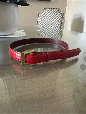 Coach Red Leather Belt with Gold Buckle